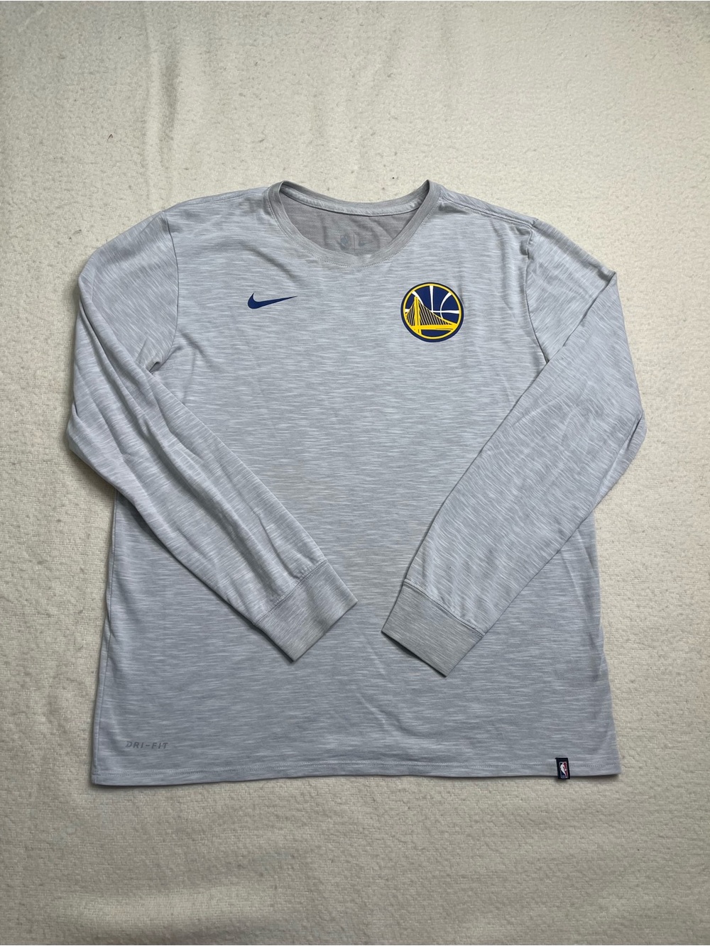 Nike NBA Golden State Warriors Gray Long Sleeve Dri Fit T Shirt Mens L Jersey